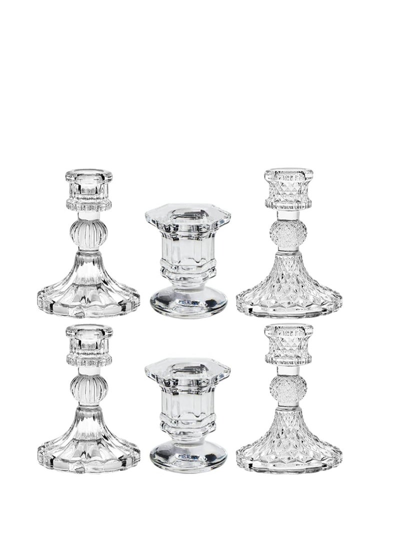 Excefore حامل شمعة زجاجي مدبب، قاعدة شمعة، شمعة كريستالية شديدة الوضوح، حامل شمعة لعيد الميلاد، مجموعة زخرفة شموع زجاجية، لشمعة بقطر 2.2-2.4 سم، زينة حفلات الزفاف والمهرجانات 6 قطع - Image 1