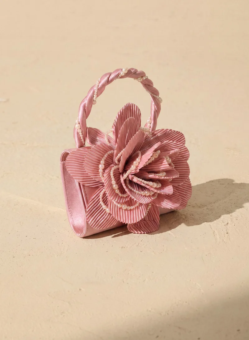 Sunfere Pleated Petal Rose Pearl Evening Bag