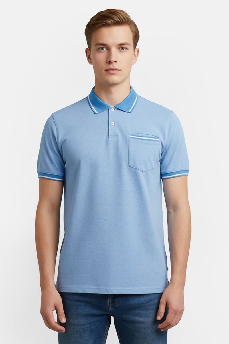 Chaps Men Regular Fit Birdseye Short Sleeve Polo Shirt, Blue - Image 1