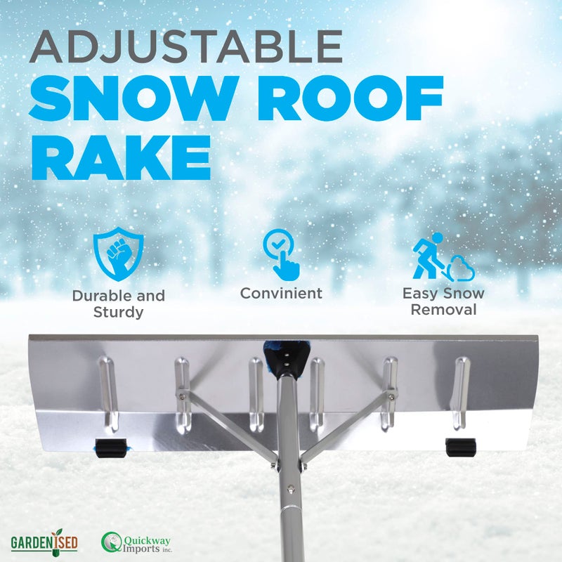 Gardenised Quickway Imports Snow Rake Shovel | Aluminum Snow & Leaf Removal Tool & Pusher Scraper for House Roof & Car with 26â€ Rolling Blade, Lightweight 5-21â€™ Telescoping Extendable Handle & Nonslip Grip,Gray - Image 2