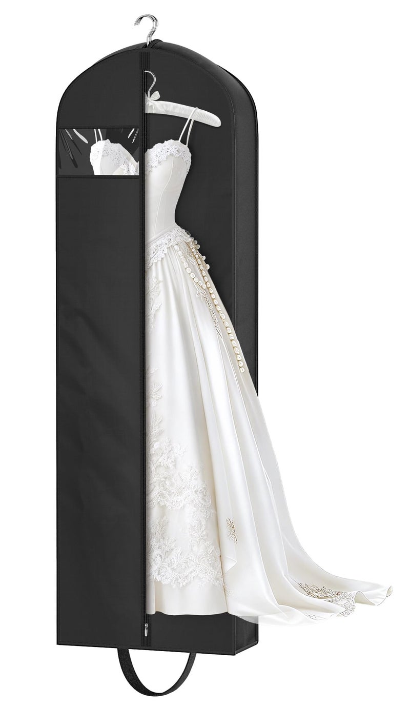 KEETDY 72" Wedding Dress Garment Bag for Travel with 4" Gusseted Long Hanging Dress Bags for Gowns for Women Garment Cover Clothes Storage for Closet, Black - Image 1