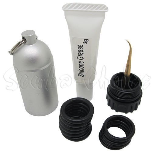 Scuba Choice Scuba Diving Mini Tank Key Ring with O-Rings and Silicone Grease 3g, Silver - Image 2