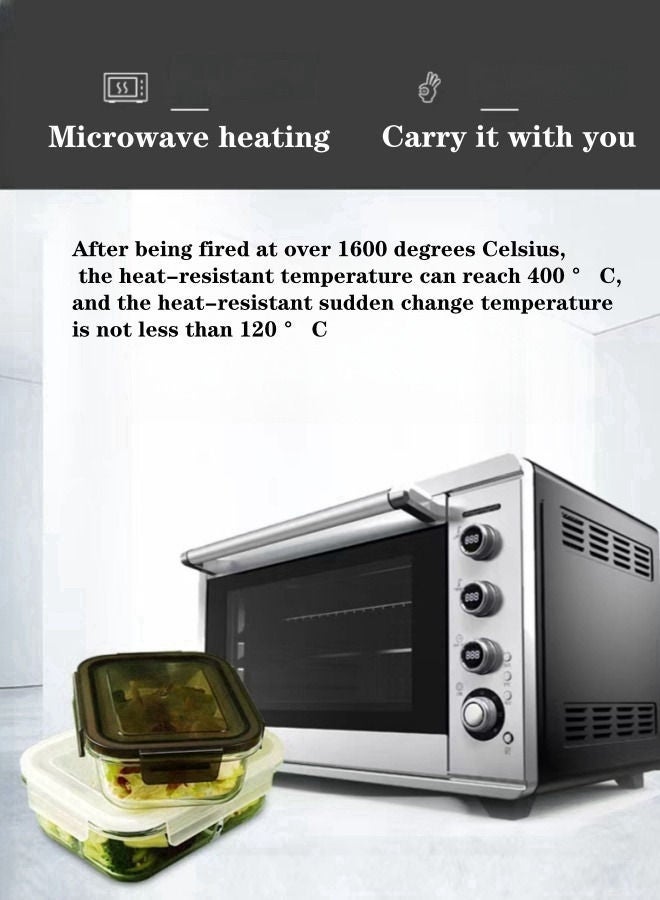 علب غداء كبيرة مكونة من قطعتين زجاج بوروسيليليك مرتفع قابلة للاستخدام في الميكروويف، علبة فواكه مقسمة 1520 مل و1520 - Image 4