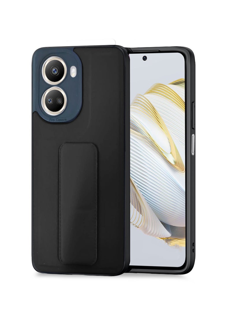 دبليو تيك جراب مزود بحامل وحزام من جلد البولي يوريثان لهاتف Huawei Nova 10 SE أسود