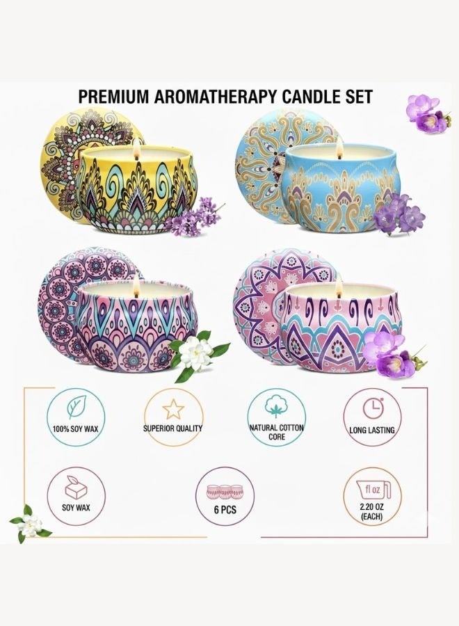 نسيم وتموجات مجموعة هدايا الشموع المعطرة، 6 عبوات من الشموع العطرية، هدايا تخفيف التوتر للنساء، حرق 120 ساعة، شموع معطرة للمنزل، مثالية لأعياد الميلاد والكريسماس وعيد الشكر وعيد الأم - Image 3