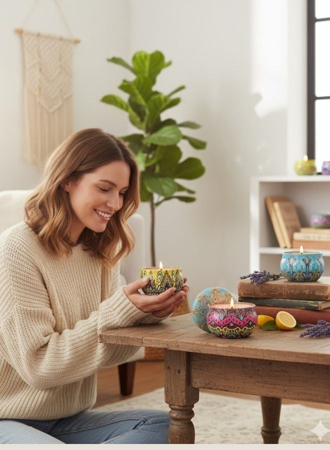 نسيم وتموجات مجموعة هدايا الشموع المعطرة، 6 عبوات من الشموع العطرية، هدايا تخفيف التوتر للنساء، حرق 120 ساعة، شموع معطرة للمنزل، مثالية لأعياد الميلاد والكريسماس وعيد الشكر وعيد الأم - Image 5