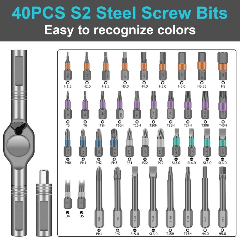 JENABOM 42 in 1 Magnetic Screwdriver Set, DIY Ratchet Screwdriver Set, Multi Bit Magnetic Drive Set with Detachable Ratchet Handle, Portable Compact Repair Tool Kit - Image 4