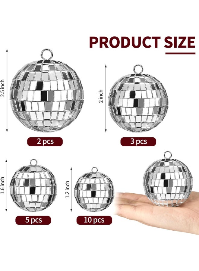 olayks 20 Pcs Silver Disco Balls with Rope,4 Different Sizes Mirror Ball Decorations,Hanging Ornaments,Props for Wedding Family Birthday Festivals Party Dance Music Prom - Image 2