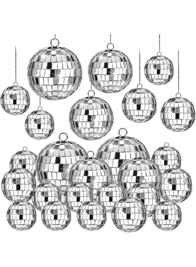 olayks 20 Pcs Silver Disco Balls with Rope,4 Different Sizes Mirror Ball Decorations,Hanging Ornaments,Props for Wedding Family Birthday Festivals Party Dance Music Prom - Image 1