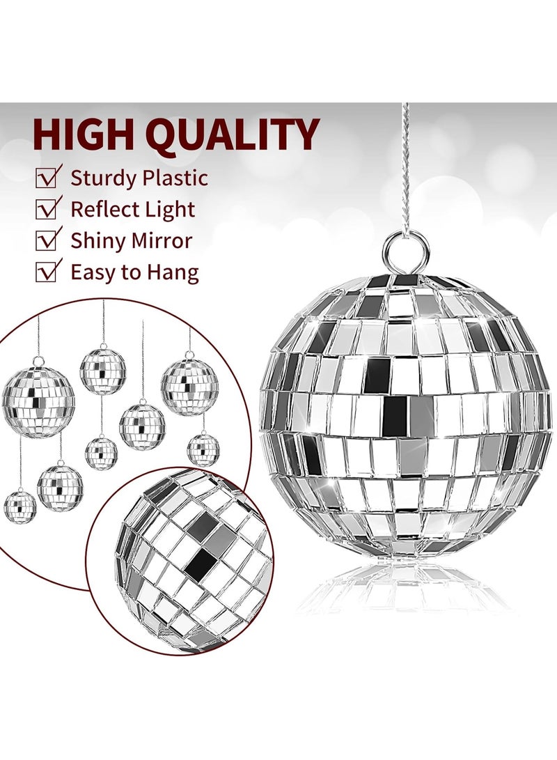 olayks 20 Pcs Silver Disco Balls with Rope,4 Different Sizes Mirror Ball Decorations,Hanging Ornaments,Props for Wedding Family Birthday Festivals Party Dance Music Prom - Image 3