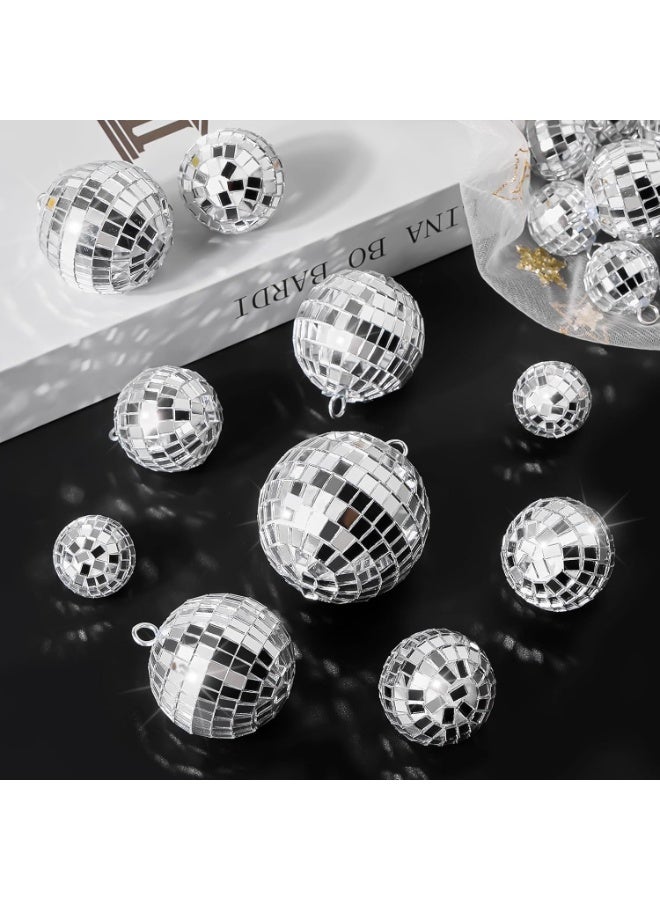 olayks 20 Pcs Silver Disco Balls with Rope,4 Different Sizes Mirror Ball Decorations,Hanging Ornaments,Props for Wedding Family Birthday Festivals Party Dance Music Prom - Image 4