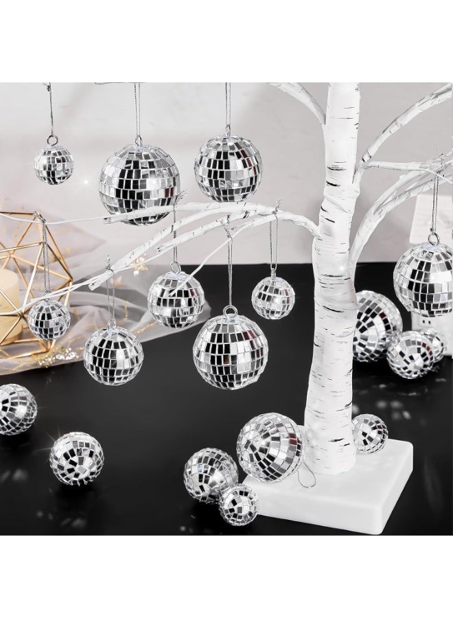 olayks 20 Pcs Silver Disco Balls with Rope,4 Different Sizes Mirror Ball Decorations,Hanging Ornaments,Props for Wedding Family Birthday Festivals Party Dance Music Prom - Image 5