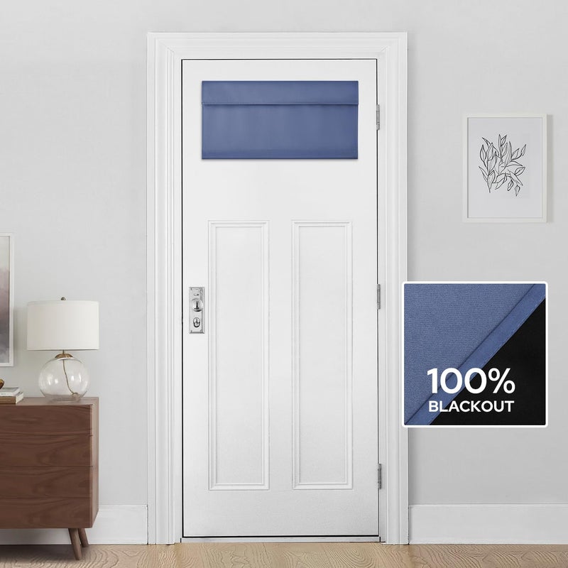 HOMEIDEAS HOMEIDEAS 100% Blackout French Door Curtains  Privacy Small Door Curtains for Door Window  26 X 12 Inch Door Shades for Front Door  Thermal Insulated Door Window Covering  (1 Panel  Stone Blue) - Image 1
