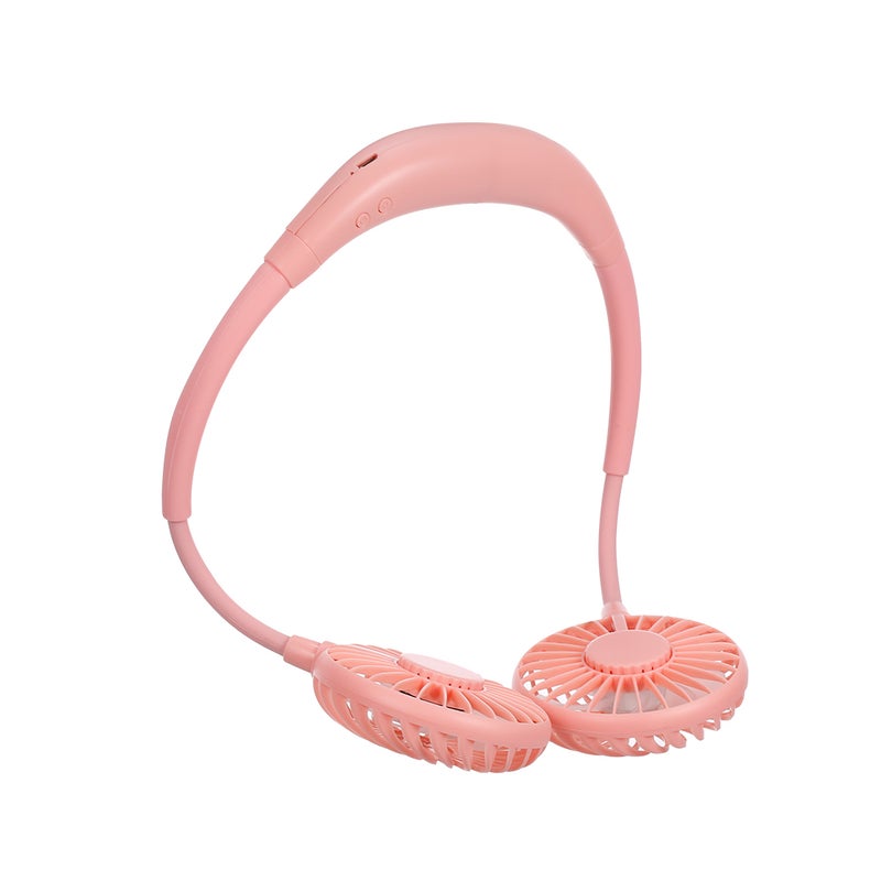 إسكدنيا مروحة رياضية برقبة صغيرة محمولة قابلة للشحن وقابلة لل بدون استخدام اليدين مزودة بمنفذ USB وردي - Image 1