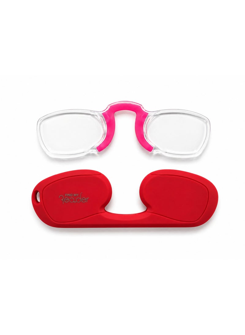 FIND MY Reader Rectangle Nose Clip-On Reading Glasses, Pink, Multiple Magnification Options (1.00x–3.00x) - Image 1