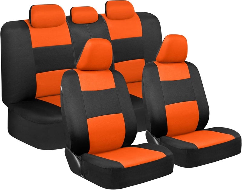 BDK PolyPro Car Seat Covers Full Set in Orange on Black – Front and Rear Split Bench Seat Covers for Cars, Easy to Install Car Seat Cover Set, Car Accessories for Auto Trucks Van SUV - Image 1