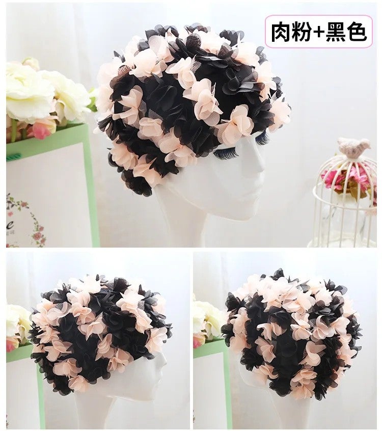 Bluejw Women's Nylon Swimming Cap Three-dimensional Petals Comfortable Elastic Lining Long Hair Flower Design Breathable Swim - Image 1