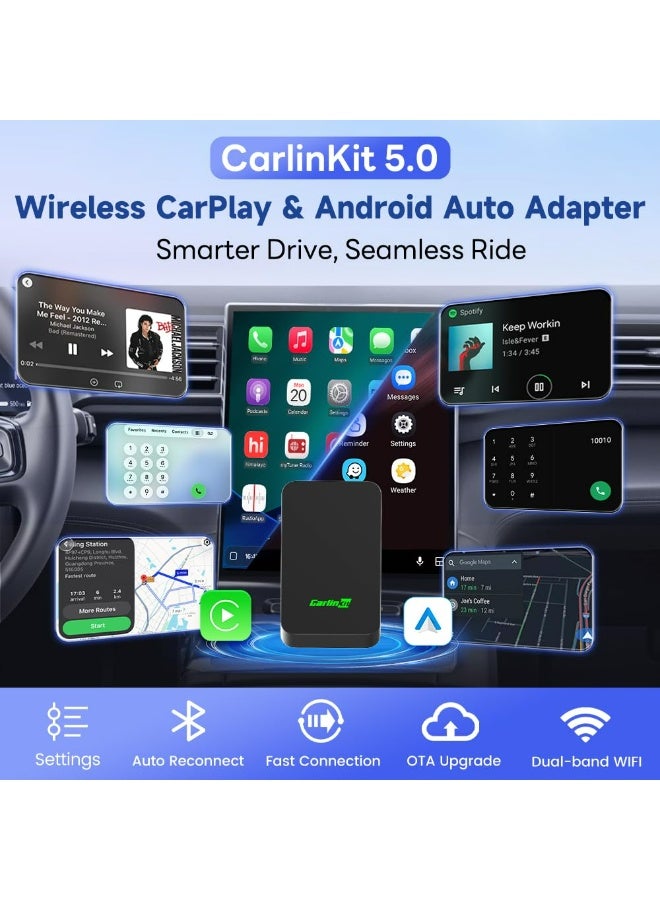 CarlinKit 5.0 Wireless CarPlay/Android Auto Adapter USB for Factory Wired Cars (Model Year: 2015 to 2026), Convert Wired Apple CarPlay & Android Auto to Wireless Dongle, Fit in-Dash Navigation - Image 2