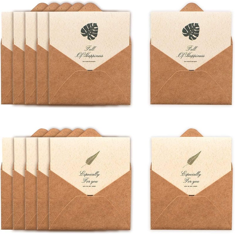 KASTWAVE Greeting Card, Vintage Envelope Greeting Card, Kraft Paper Greeting Card, Envelope Greeting Cards With Sealing Stickers, Diy Retro Kraft Paper, Customized Greeting Cards (12Pcs) - Image 1