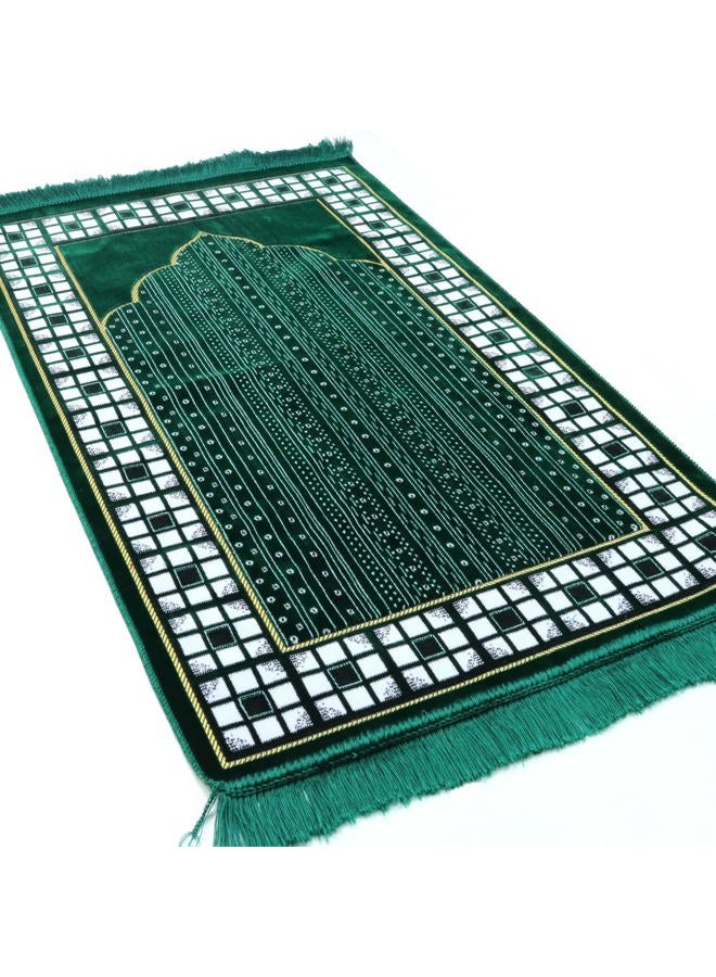 Modefa Turkish Prayer Rug Plush Velvet Janamaz Sajjadah Namaz Seccade Prayer Mat Carpet Free Car Hanger Vined Arch (Green) - Image 3