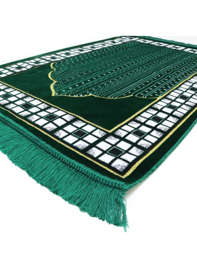 Modefa Turkish Prayer Rug Plush Velvet Janamaz Sajjadah Namaz Seccade Prayer Mat Carpet Free Car Hanger Vined Arch (Green) - Image 4