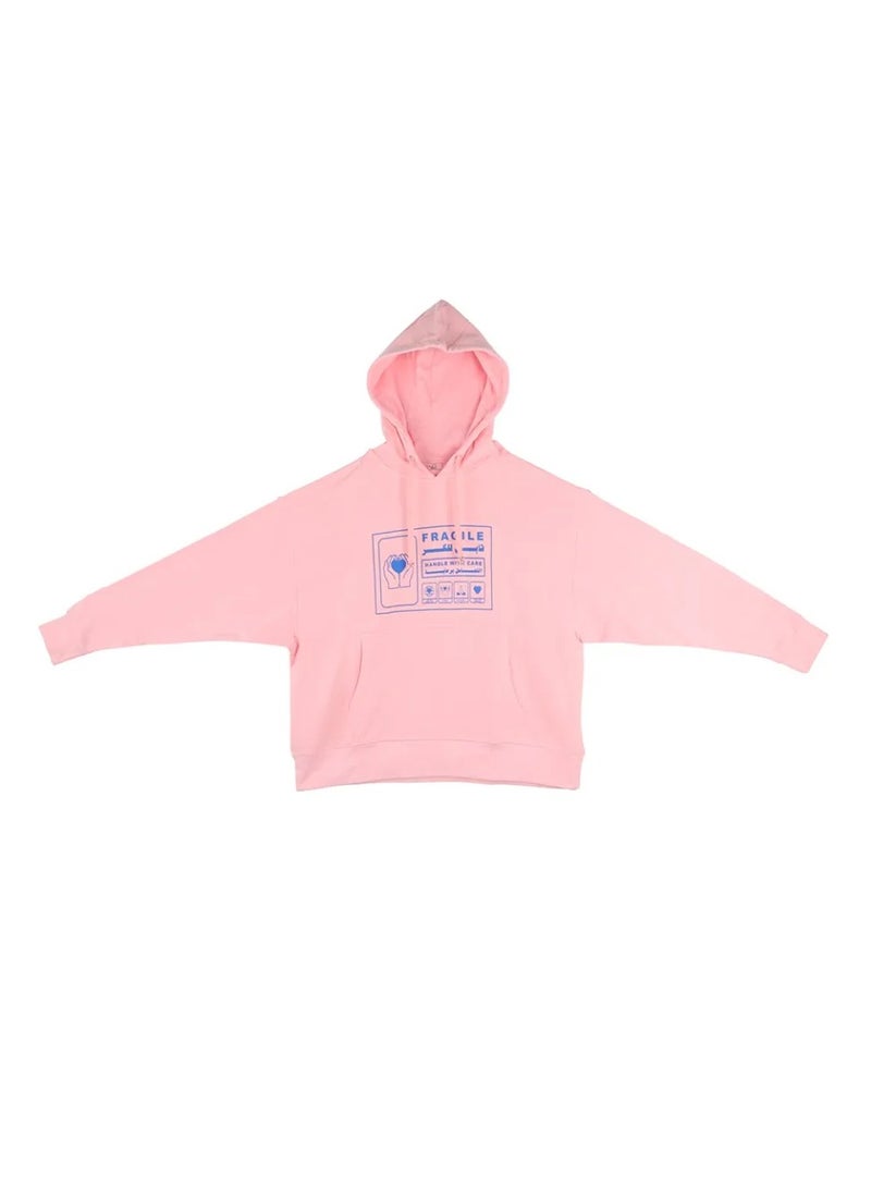 SHABABUNA x HNAK Fragile Printed Hoodie by the local brand Shababuna X Hnak from collection Mood - Fluffy hoodie will keep you toasty warm & cozy. High quality 100% Cotton - unisex hoodie - Image 1