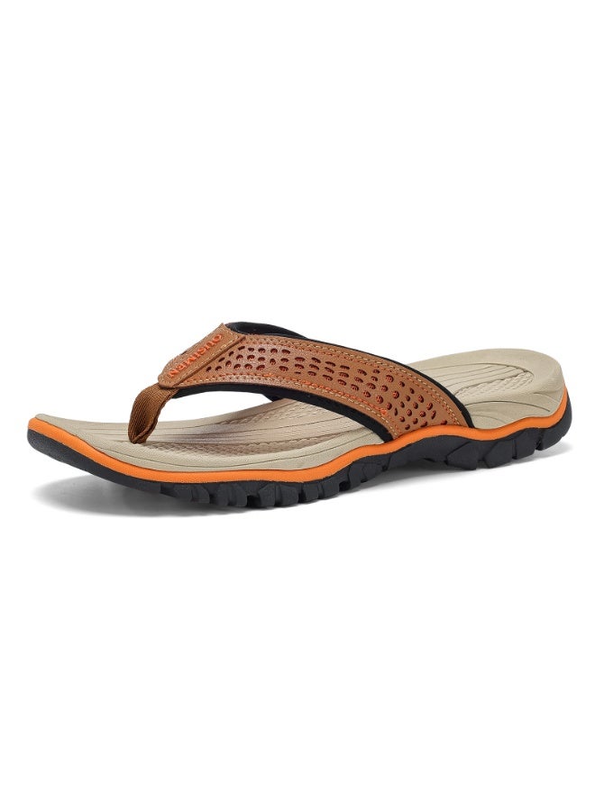 OUSIMEN Flip Flops for Men PU Leather Comfortable and Light Weight Slippers Sandals for Indoor Outdoor Beach - Image 1
