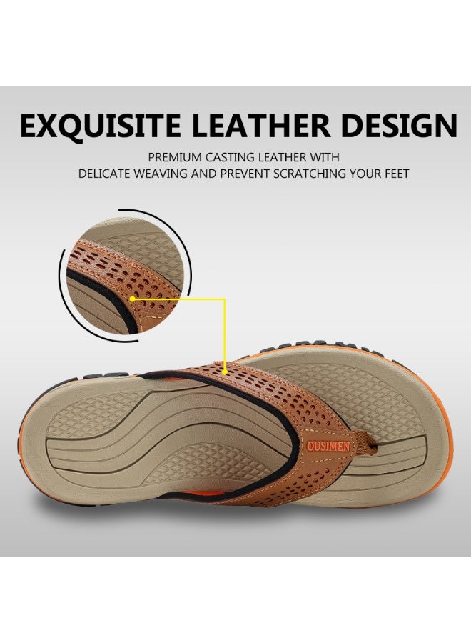 OUSIMEN Flip Flops for Men PU Leather Comfortable and Light Weight Slippers Sandals for Indoor Outdoor Beach - Image 4