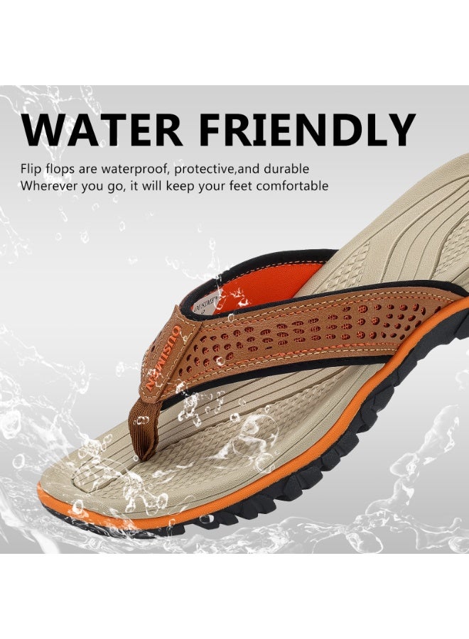 OUSIMEN Flip Flops for Men PU Leather Comfortable and Light Weight Slippers Sandals for Indoor Outdoor Beach - Image 5