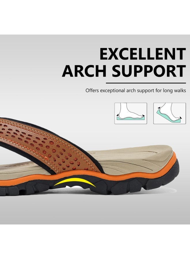OUSIMEN Flip Flops for Men PU Leather Comfortable and Light Weight Slippers Sandals for Indoor Outdoor Beach - Image 3