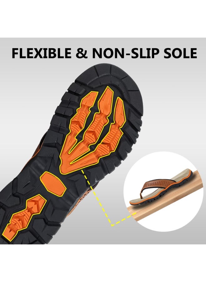 OUSIMEN Flip Flops for Men PU Leather Comfortable and Light Weight Slippers Sandals for Indoor Outdoor Beach - Image 2