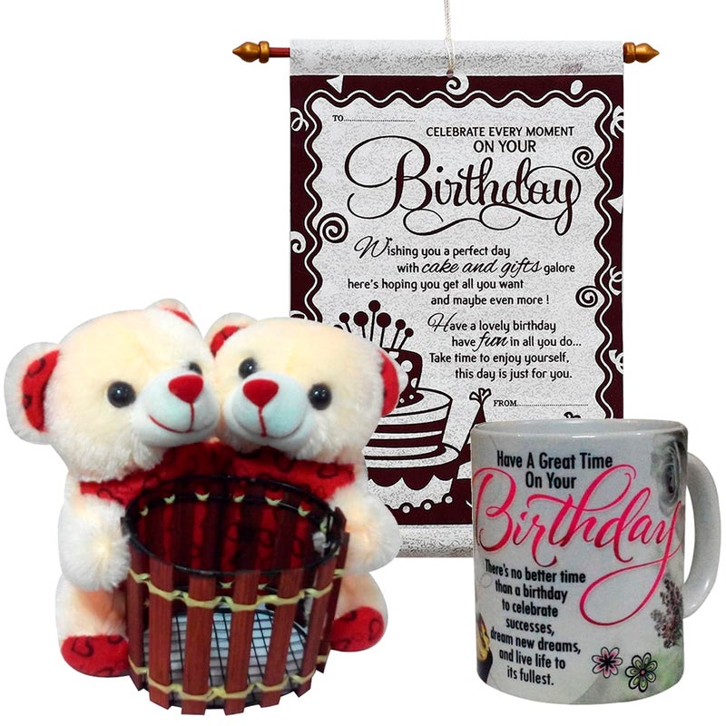 Saugat Traders Birthday Gift for Girls and Women Couple Pen Stand Teddy with Birthday Scroll Card with Coffee Mug Gift for GirlfriendWifeBest FriendGirls Surprise Gift - Image 1