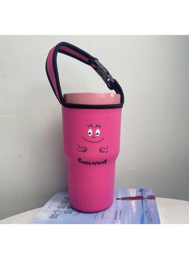 Generic In Stock Wholesale Mr. Bubble Ice Cream Cup Cover Portable Crossbody Diving Material Car Cup Cover Kumamoto Series Cup Cover-Color:Rose Red Hands-Capacity:900ml  - Image 1