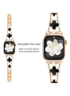 NewWays Compatible for Apple Watch Band Series 8 Series 7 41mm 40mm SE Series 6 5 4 3 38mm, Sparkling Bling Diamonds Clover Leaf Bracelet for iWatch Band Womens, Rosegold/Black  - Image 1