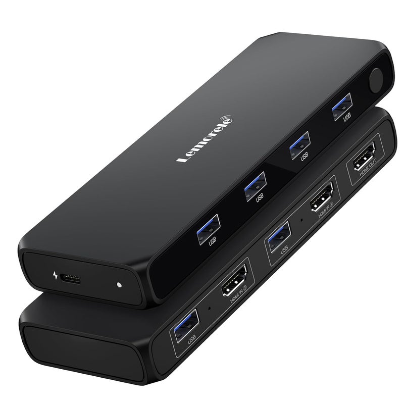 Lemorele مفتاح KVM، مشاركة 4 أجهزة USB بين 2 كمبيوتر | مفتاح HDMI مزدوج الشاشة | متوافق مع لوحة المفاتيح السلكية، الفأرة، محرك USB، وسماعات الرأس | متوافق مع Windows و macOS - Image 1