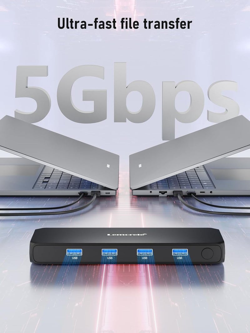 Lemorele مفتاح KVM، مشاركة 4 أجهزة USB بين 2 كمبيوتر | مفتاح HDMI مزدوج الشاشة | متوافق مع لوحة المفاتيح السلكية، الفأرة، محرك USB، وسماعات الرأس | متوافق مع Windows و macOS - Image 5