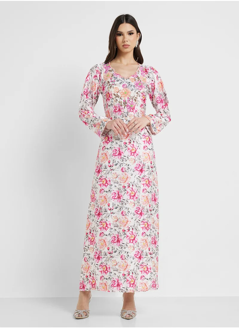 ARABIAN CLOSET Embellished Belted Jalabiya