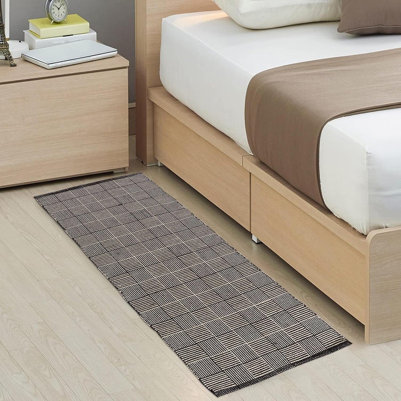 TEXTILE STUDIO Handmade Pure Cotton Bed Runner Rug (22x55 Inches) - Flat Woven, High Pile, Lightweight Laher Design, Durable, Soft, Eco-Friendly, for Bedroom, Entryway, Living Room Décor-Design-08 - Image 1