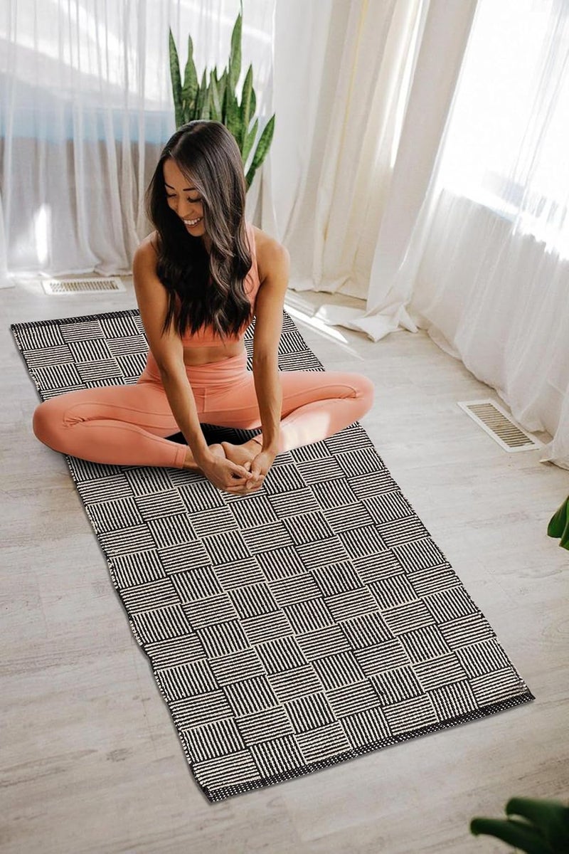 TEXTILE STUDIO Handmade Pure Cotton Bed Runner Rug (22x55 Inches) - Flat Woven, High Pile, Lightweight Laher Design, Durable, Soft, Eco-Friendly, for Bedroom, Entryway, Living Room Décor-Design-08 - Image 3