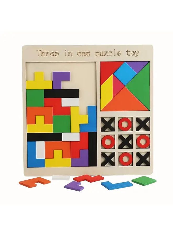 3 In 1 Wooden Puzzle Toy Geometric 3D Logic Game Colorful Blocks Brain Teaser - Image 2