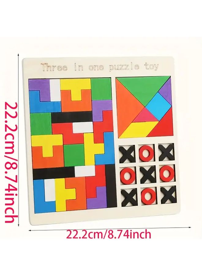3 In 1 Wooden Puzzle Toy Geometric 3D Logic Game Colorful Blocks Brain Teaser - Image 4