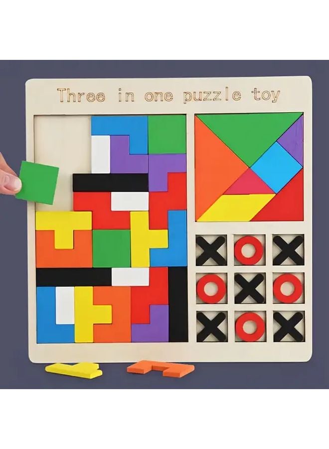 3 In 1 Wooden Puzzle Toy Geometric 3D Logic Game Colorful Blocks Brain Teaser - Image 5