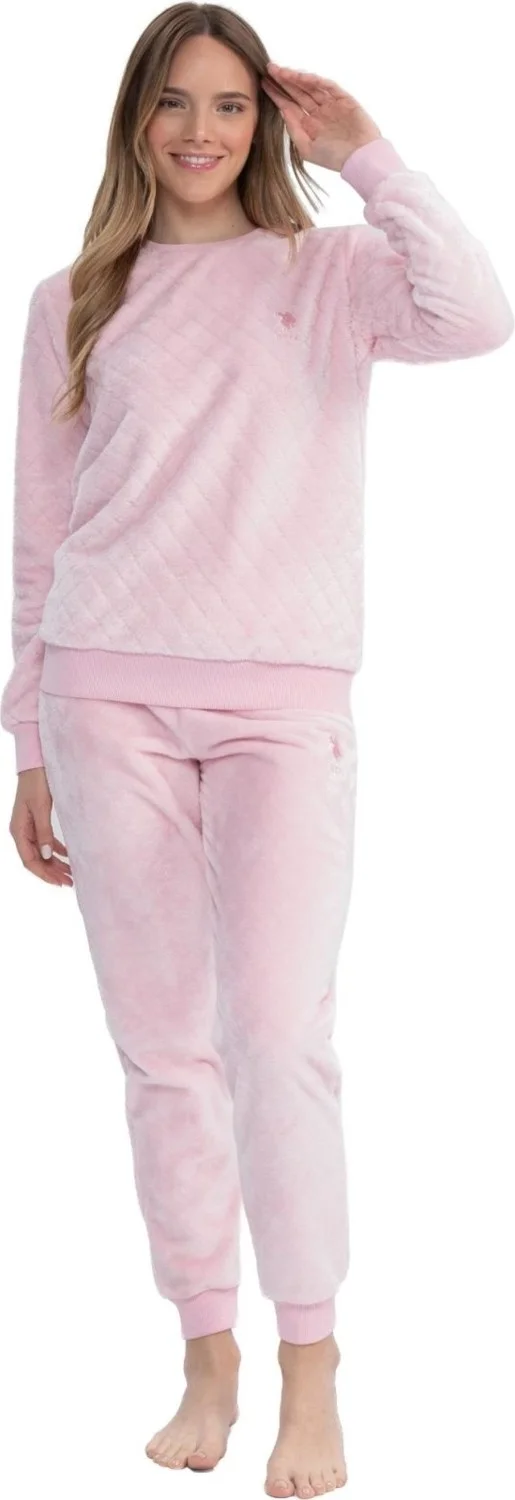 U.S. Polo Assn. 17080 Women's Pink Long Sleeve Round Neck Pajama Set