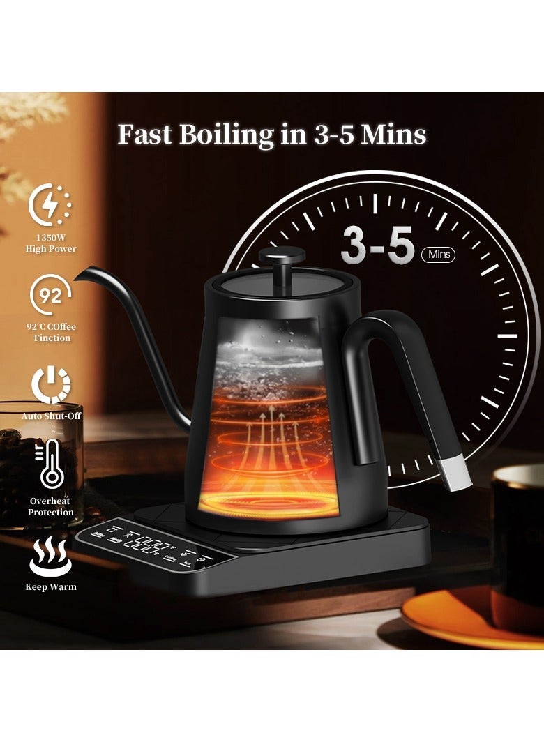 800ml Electric Gooseneck Coffee Kettle, 1350W Stainless Steel, Temperature Control & One-Touch Coffee Function, Quick Heat & 24h Keep Warm, Ideal for Home, Office & Café - Image 2