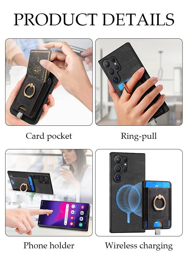 DUNISO Samsung Galaxy S24 Ultra Phone Case Full Body Protective Phone Cover Anti-fall Anti-fingerprint High Tenacity Leather Phone Case with Phone Holder Detachable Card Pocket and Wireless Charging - Image 3