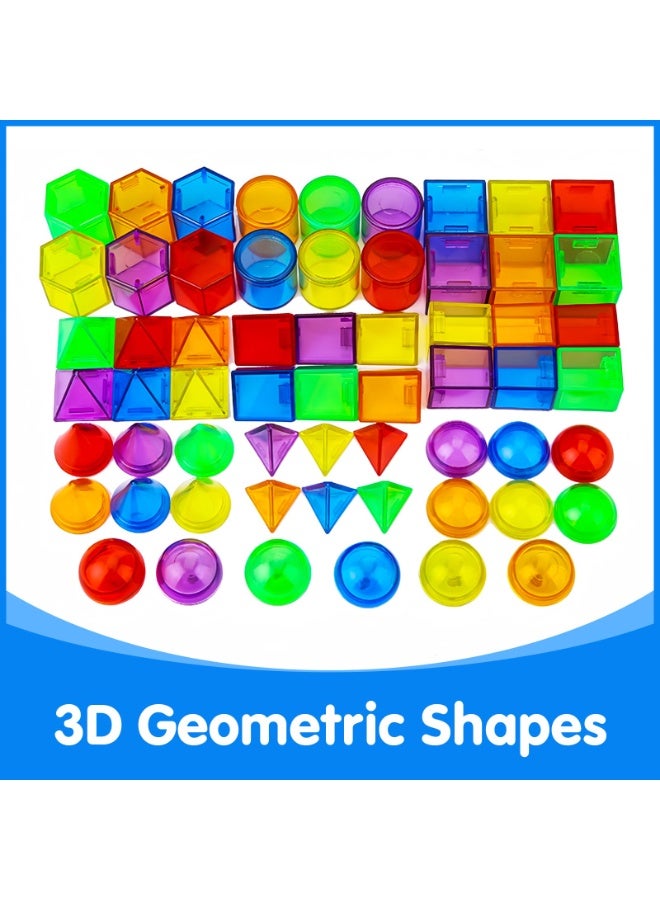 3D Transparent Geometric Building Blocks Set – 60PCS Montessori Puzzle Toy for Toddlers, Math Learning Shapes for Preschool & Classroom, Lightweight Plastic STEM Educational Toy  - Image 3