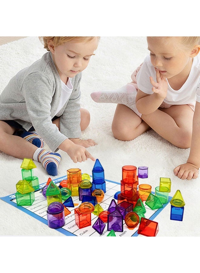 3D Transparent Geometric Building Blocks Set – 60PCS Montessori Puzzle Toy for Toddlers, Math Learning Shapes for Preschool & Classroom, Lightweight Plastic STEM Educational Toy  - Image 2