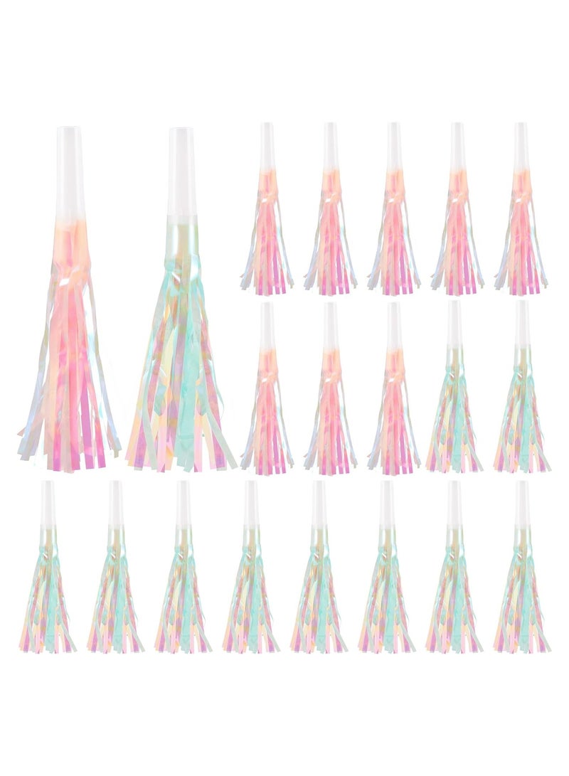 SYOSI Party Whistles, Noise Makers, 24Pcs Silver Glitter Metallic Fringed Noise Makers, Party Blower Paper Noisemakers Birthday Party Blowouts Whistles for Party Favors Supplies and Music Playing - Image 1