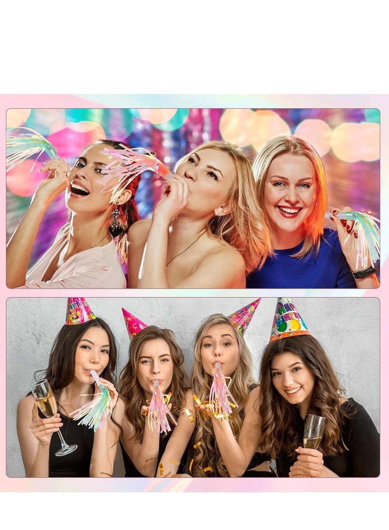 SYOSI Party Whistles, Noise Makers, 24Pcs Silver Glitter Metallic Fringed Noise Makers, Party Blower Paper Noisemakers Birthday Party Blowouts Whistles for Party Favors Supplies and Music Playing - Image 2