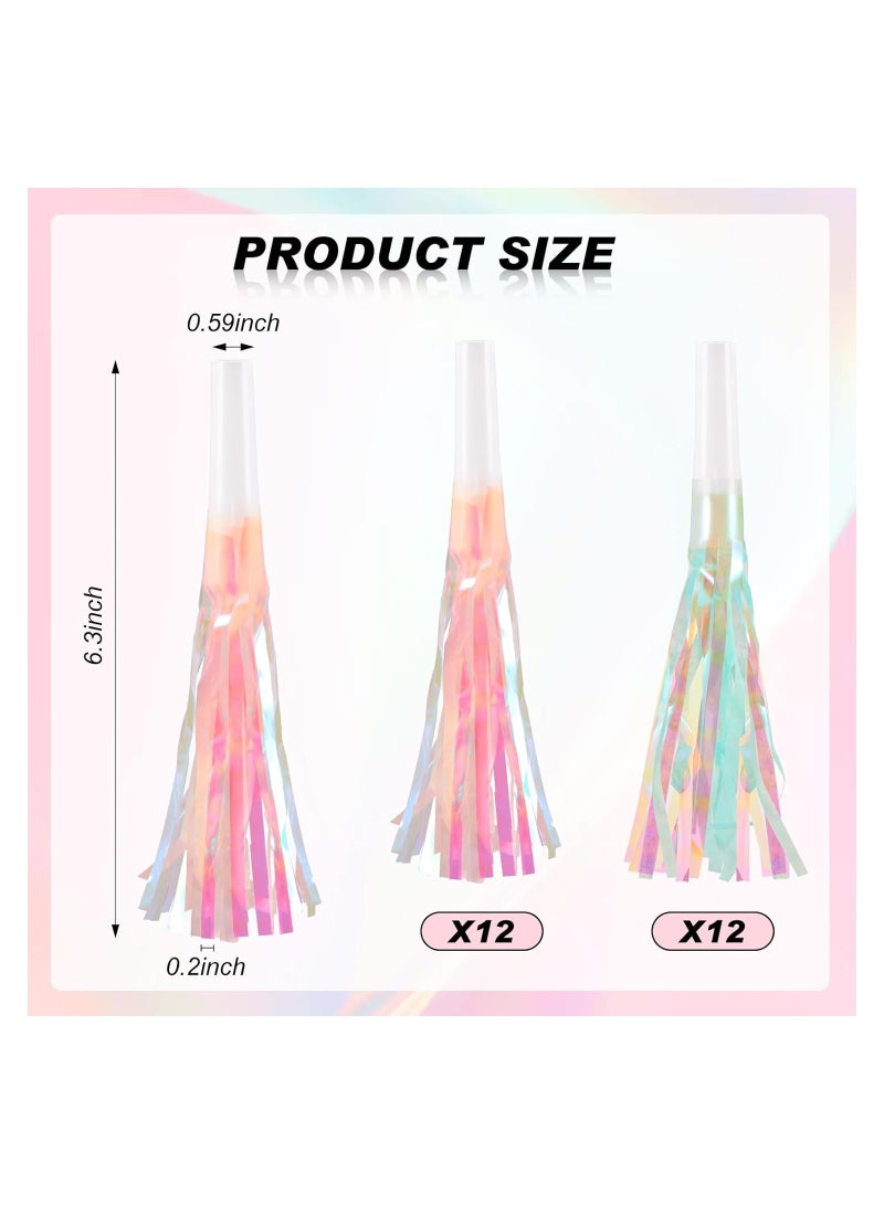 SYOSI Party Whistles, Noise Makers, 24Pcs Silver Glitter Metallic Fringed Noise Makers, Party Blower Paper Noisemakers Birthday Party Blowouts Whistles for Party Favors Supplies and Music Playing - Image 5